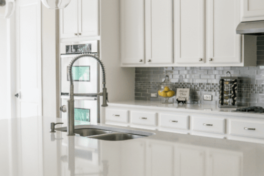 modern kitchen countertops and cabinets, in white
