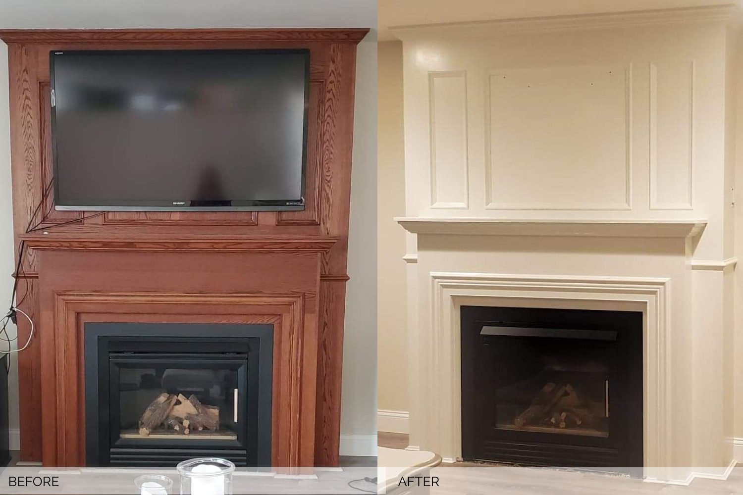 Living Room Remodel, Before/After fireplace